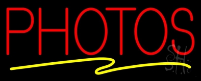 Red Photos Block With Yellow Swish Border Neon Sign