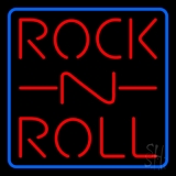 Rock N Roll Block Blue Border Neon Sign