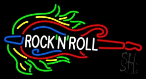 Rock N Roll Guitar Block Neon Sign