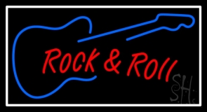 Rock N Roll Guitar With White Border Neon Sign