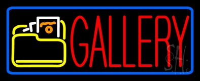 Blue Border Red Gallery With Logo Neon Sign