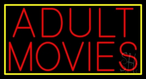 Red Adult Movies Yellow Border Neon Sign