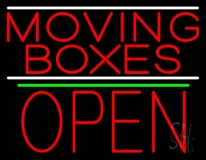 Red Moving Boxes Open 1 Neon Sign