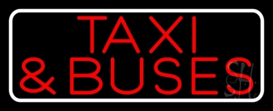 Red Taxi And Buses With Border Neon Sign