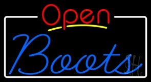 Blue Boots Open With White Border Neon Sign