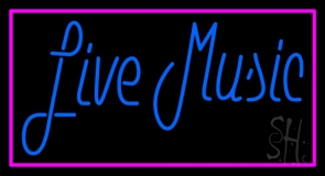 Blue Live Music Pink Border Neon Sign