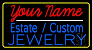 Custom Blue Jewelry Block Yellow Border Neon Sign