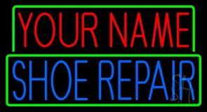 Custom Blue Shoe Repair With Green Border Neon Sign
