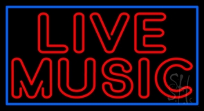 Double Stroke Live Music With Blue Border Neon Sign