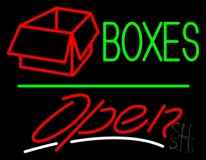 Green Boxes Red Logo With Open 3 Neon Sign