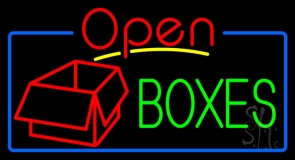 Green Boxes Red Logo With Open 4 Neon Sign