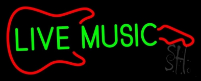 Green Live Music With Guitar Logo Neon Sign