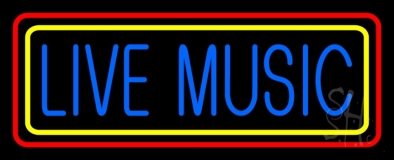 Live Music With Yellow Red Border Neon Sign