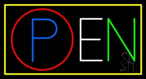 Multicolor Open Yellow Border 1 Neon Sign