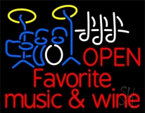 Red Open Music Fovorite Music And Wine Neon Sign