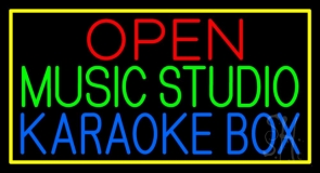 Open Music Studio Karaoke Box Yellow Border 3 Neon Sign