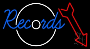 Records In Cursive With Arrow Neon Sign