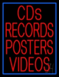 Red Cds Records Posters Video Blue Border Neon Sign
