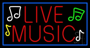 Red Live Music With Blue Border Neon Sign