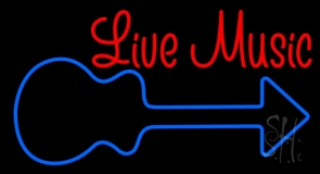 Red Live Music With Blue Logo Neon Sign