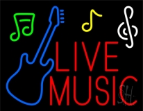 Red Live Music With Guitar Note 1 Neon Sign