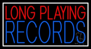 Red Long Playing Blue Records Block White Border Neon Sign