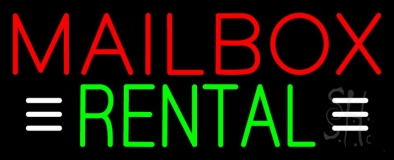 Red Mailbox Rental With White Line Neon Sign