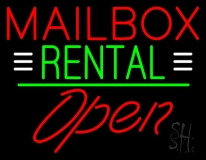 Red Mailbox Rental With White Line Open 2 Neon Sign