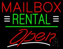 Red Mailbox Rental With White Line Open 3 Neon Sign