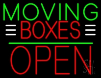 Red Moving Boxes Block Green Line With Open 1 Neon Sign