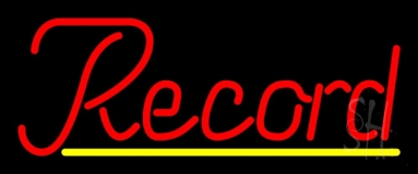 Red Record Cursive Yellow Line 2 Neon Sign