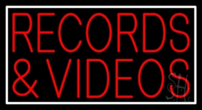 Red Records And Video Block White Border Neon Sign