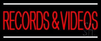 Red Records And Video Block White Line 1 Neon Sign