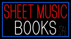 Sheet Music Books Blue Border Neon Sign