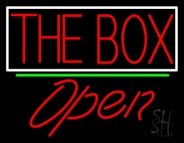 The Box Block With White Border With Open 2 Neon Sign