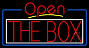 The Box Block With White Border With Open 4 Neon Sign