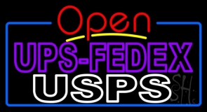 Ups Fedex Usps With Open 4 Neon Sign