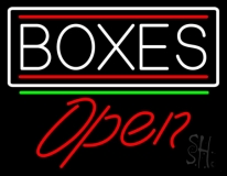 White Boxes Red Double Line With Open 2 Neon Sign