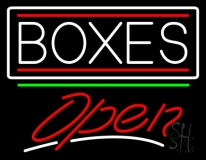 White Boxes Red Double Line With Open 3 Neon Sign