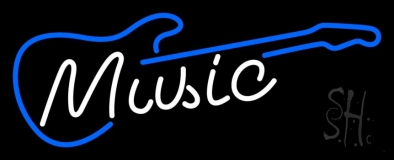 White Music Blue Guitar 2 Neon Sign