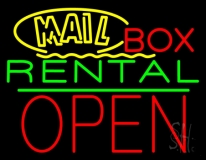 Yellow Mail Block Box Rental Open 1 Neon Sign