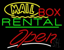 Yellow Mail Block Box Rental Open 2 Neon Sign