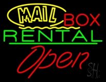 Yellow Mail Block Box Rental Open 3 Neon Sign