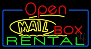 Yellow Mail Block Box Rental Open 4 Neon Sign