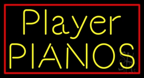 Yellow Player Pianos Block Red Border Neon Sign