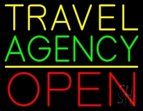 Yellow Travel Green Agency Open Neon Sign