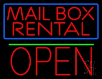 Block Mail Box Rental Blue Border With Open 1 Neon Sign