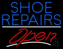 Blue Shoe Repairs Open Neon Sign