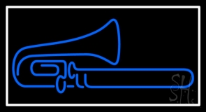 Blue Trumpet Saxophone White Border Neon Sign