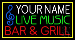 Custom Green Live Music Block Yellow Border Neon Sign